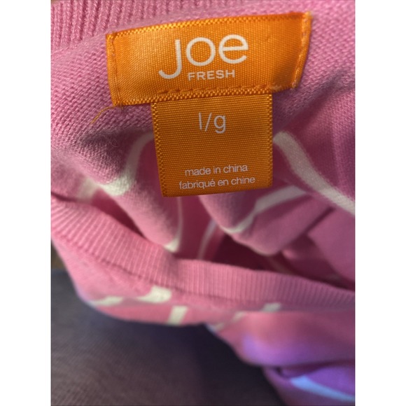 Joe Fresh Pink & White Striped V-Neck Sweater Size Lg‎ - Picture 5 of 5